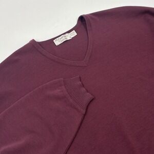 St. Croix Knits Men's XXXL Long Maroon Burgundy Wool V-Neck Pullover Sweater